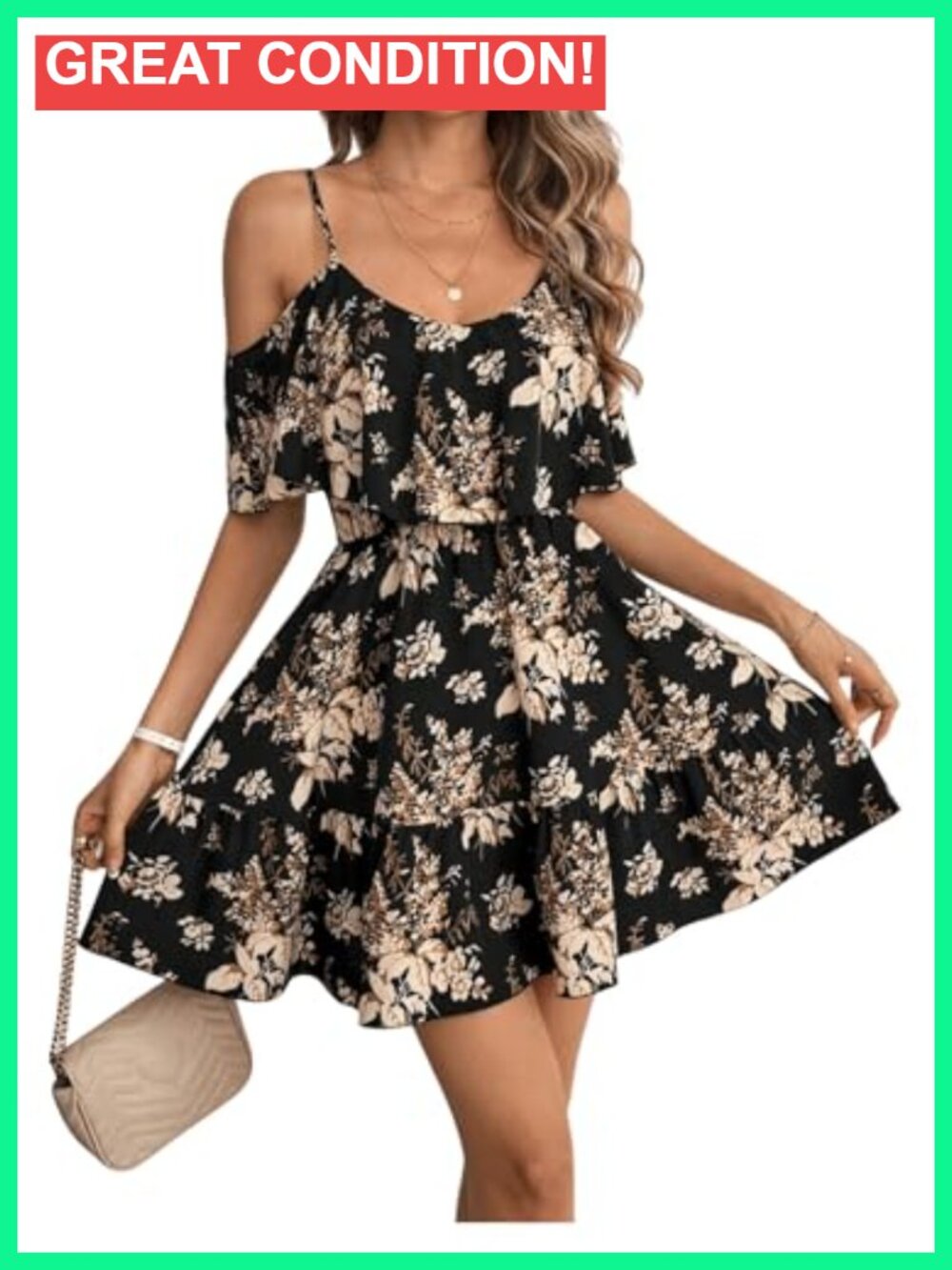 Boho Floral Print Cold Shoulder Dress Short Sleeve Ruffle A Line Mini